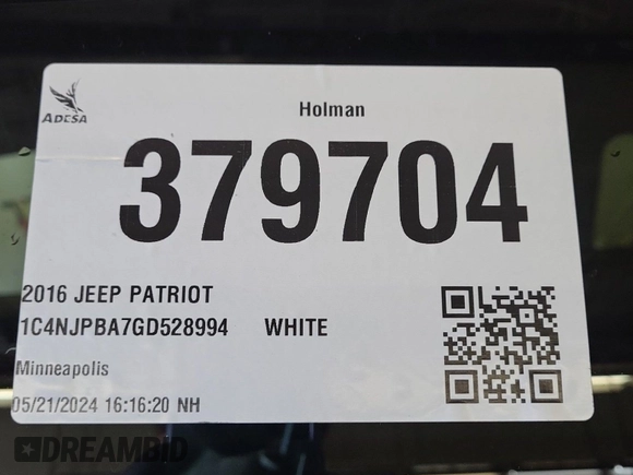 2016 Jeep Patriot Sport z VIN 1C4NJPBA7GD528994, wystawiony jako IAAI lot #42378751 z przebiegiem 73 807 mil mil oraz . Historia ofert i sprzedaży dostępna na DreamBid. Obrazek 24.
