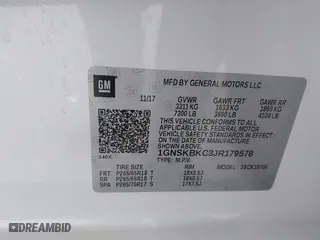 2018 Chevrolet Tahoe LT with VIN 1GNSKBKC3JR179578, listed as a IAAI auction lot 41491535 with 57,048 mi miles. Bid and sale history available at carsss.com. Image 9.