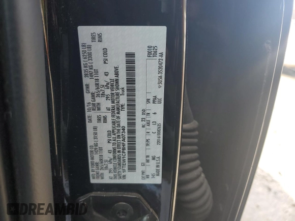 2017 Ford F-150 XL with VIN 1FTEW1CP8HFA07340, listed as a Copart auction lot 46531275 with 97,608 mi miles and Salvage Title. Bid and sale history available at carsss.com. Image 12.
