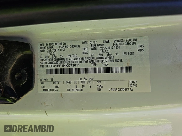 2017 Ford F-150 XL with VIN 1FTEX1EP1HKC73011, listed as a IAAI auction lot 42788915 with 196,143 mi miles and . Bid and sale history available at DreamBid. Image 30.