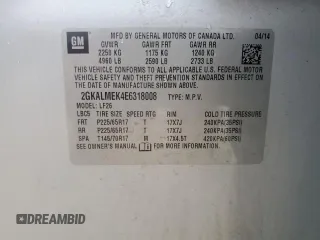 2014 GMC Terrain SLE with VIN 2GKALMEK4E6318008, listed as a Copart auction lot 55818745 with 74,481 mi miles and Salvage Title. Bid and sale history available at DreamBid. Image 13.