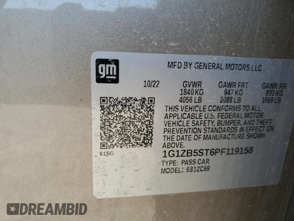 2023 Chevrolet Malibu LS with VIN 1G1ZB5ST6PF119158, listed as a Copart auction lot 53843065 with 23,105 mi miles and Salvage Title. Bid and sale history available at DreamBid. Image 12.