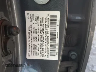 2012 Honda Civic LX with VIN 2HGFB2F57CH555578, listed as a Copart auction lot 52369765 with 196,032 mi miles and Salvage Title. Bid and sale history available at DreamBid. Image 12.
