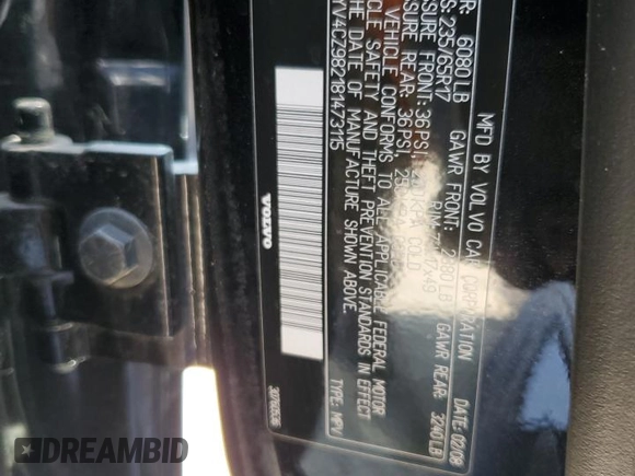 2008 Volvo XC90 I6 with VIN YV4CZ982181473115, listed as a Copart auction lot 52671285 with 149,935 mi miles and Salvage Title. Bid and sale history available at carsss.com. Image 13.