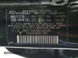 2016 Hyundai Accent SE with VIN KMHCT4AE4GU122185, listed as a Copart auction lot 53192425 with 224,861 mi miles and Clean Title. Bid and sale history available at carsss.com. Image 12.