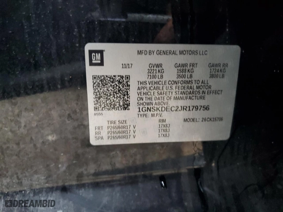 2018 Chevrolet Tahoe Commercial with VIN 1GNSKDEC2JR179756, listed as a Copart auction lot 86528874 with 0 mi miles and Salvage Title. Bid and sale history available at carsss.com. Image 12.