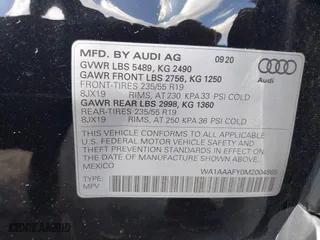 2021 Audi Q5 Premium with VIN WA1AAAFY0M2004865, listed as a IAAI auction lot 41935666 with 1 mi miles. Bid and sale history available at carsss.com. Image 9.