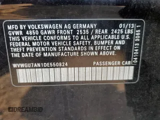 2013 Volkswagen CC VR6 Executive 4Motion with VIN WVWGU7AN1DE550824, listed as a Copart auction lot 77453544 with 0 mi miles and Salvage Title. Bid and sale history available at carsss.com. Image 14.