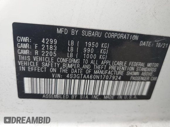 2022 Subaru Impreza z VIN 4S3GTAA60N1707924, wystawiony jako Copart lot #76327214 z przebiegiem 54 009 mil mil oraz Czysty tytuł • Clean title. Historia ofert i sprzedaży dostępna na DreamBid. Obrazek 13.