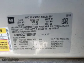 2014 Chevrolet Traverse LT with VIN 1GNKRGKD7EJ296294, listed as a IAAI auction lot 41285677 with 156,516 mi miles. Bid and sale history available at carsss.com. Image 9.