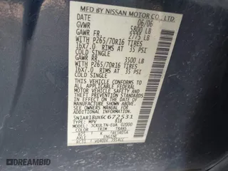 2006 Nissan Pathfinder SE with VIN 5N1AR18UX6C672531, listed as a IAAI auction lot 41602819 with 180,344 mi miles. Bid and sale history available at carsss.com. Image 9.