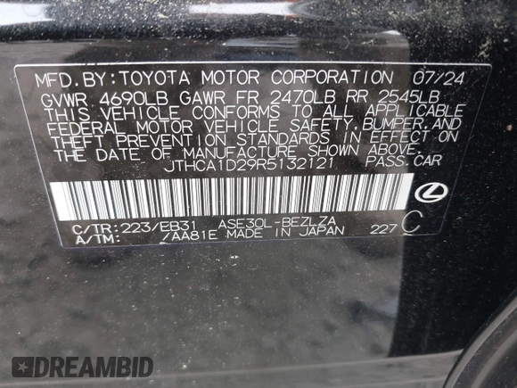2024 Lexus IS 300 with VIN JTHCA1D29R5132121, listed as a IAAI auction lot 42084925 with 1,335 mi miles and . Bid and sale history available at DreamBid. Image 9.