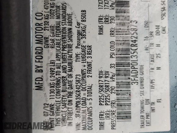 2012 Ford Fusion Hybrid z VIN 3FADP0L35CR425873, wystawiony jako Copart lot #50870905 z przebiegiem 75 133 mil mil oraz Szkoda całkowita • Salvage title. Historia ofert i sprzedaży dostępna na DreamBid. Obrazek 12.