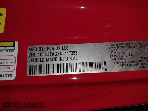 2022 Jeep Gladiator Altitude z VIN 1C6HJTAGXNL117353, wystawiony jako IAAI lot #42427921 z przebiegiem 28 801 mil mil oraz . Historia ofert i sprzedaży dostępna na DreamBid. Obrazek 9.