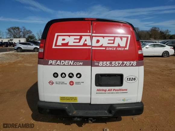 2023 GMC Savana Cargo Van with VIN 1GTW7AFP1P1101326, listed as a Copart auction lot 43208195 with 39,261 mi miles and Salvage Title. Bid and sale history available at carsss.com. Image 6.