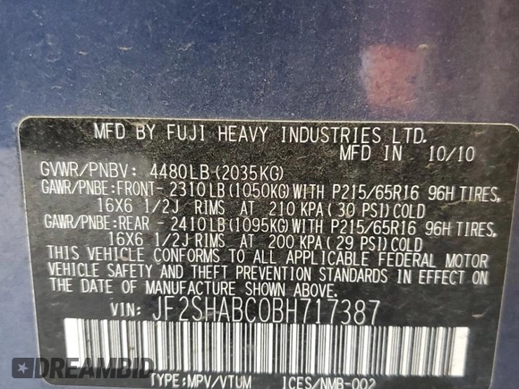 2011 Subaru Forester X z VIN JF2SHABC0BH717387, wystawiony jako Copart lot #56250145 z przebiegiem Nie podano mil oraz Szkoda całkowita • Salvage title. Historia ofert i sprzedaży dostępna na DreamBid. Obrazek 13.