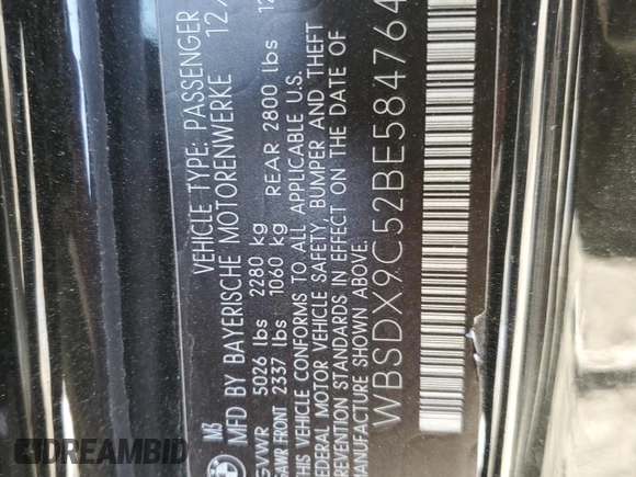 2011 BMW M3 with VIN WBSDX9C52BE584764, listed as a Copart auction lot 83572554 with 138,245 mi miles and Salvage Title. Bid and sale history available at carsss.com. Image 12.