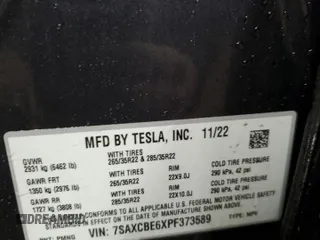 2023 Tesla Model X Plaid with VIN 7SAXCBE6XPF373589, listed as a Copart auction lot 50355615 with 11,650 mi miles and Salvage Title. Bid and sale history available at DreamBid. Image 14.