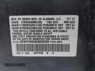 2014 Honda Pilot EX-L with VIN 5FNYF4H53EB020230, listed as a IAAI auction lot 40550564 with 269,801 mi miles and . Bid and sale history available at carsss.com. Image 9.