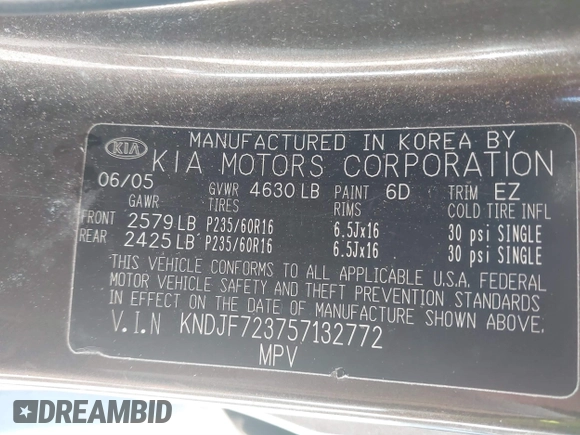 2005 Kia Sportage LX z VIN KNDJF723757132772, wystawiony jako IAAI lot #41436925 z przebiegiem 134 653 mil mil oraz . Historia ofert i sprzedaży dostępna na DreamBid. Obrazek 9.