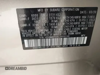 2020 Subaru Ascent Premium z VIN 4S4WMAFDXL3466046, wystawiony jako IAAI lot #42202373 z przebiegiem 53 370 mil mil oraz . Historia ofert i sprzedaży dostępna na DreamBid. Obrazek 9.