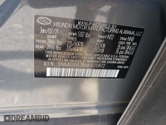 2021 Hyundai Santa Fe SE with VIN 5NMS14AJ8MH320872, listed as a Copart auction lot 49126945 with 32,780 mi miles and Salvage Title. Bid and sale history available at carsss.com. Image 15.