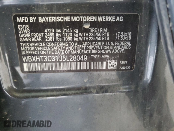 2018 BMW X1 xDrive28i z VIN WBXHT3C31J5L28049, wystawiony jako Copart lot #57496465 z przebiegiem 117 591 mil mil oraz Czysty tytuł • Clean title. Historia ofert i sprzedaży dostępna na DreamBid. Obrazek 13.