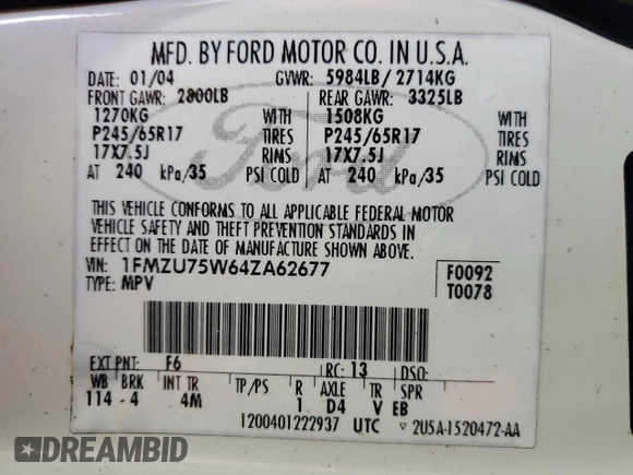 2004 Ford Explorer Limited z VIN 1FMZU75W64ZA62677, wystawiony jako Copart lot #89405465 z przebiegiem 187 875 mil mil oraz Szkoda całkowita • Salvage title. Historia ofert i sprzedaży dostępna na DreamBid. Obrazek 13.