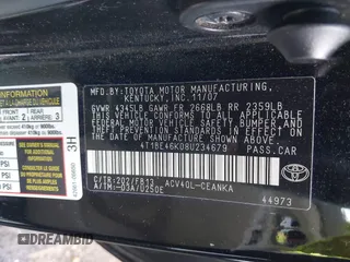 2008 Toyota Camry LE with VIN 4T1BE46K08U234679, listed as a IAAI auction lot 41796295 with 172,224 mi miles. Bid and sale history available at carsss.com. Image 9.