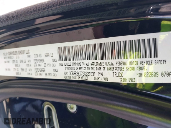 2014 Ram 1500 Express with VIN 3C6RR6KT7EG221631, listed as a IAAI auction lot 42397832 with 98,715 mi miles and . Bid and sale history available at DreamBid. Image 9.