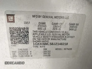 2018 GMC Acadia SLT with VIN 1GKKNMLS8JZ148218, listed as a IAAI auction lot 42494742 with 150,488 mi miles and . Bid and sale history available at DreamBid. Image 9.