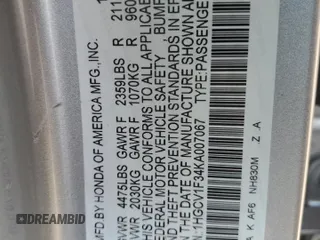2019 Honda Accord Sport with VIN 1HGCV1F34KA007067, listed as a Copart auction lot 53864485 with 158,644 mi miles and Salvage Title. Bid and sale history available at DreamBid. Image 12.
