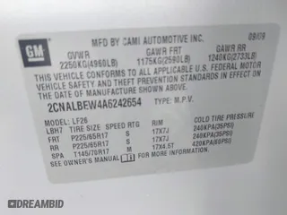2010 Chevrolet Equinox LS with VIN 2CNALBEW4A6242654, listed as a IAAI auction lot 41957735 with 110,394 mi miles. Bid and sale history available at carsss.com. Image 9.