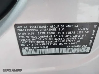 2013 Volkswagen Passat SE w/Sunroof with VIN 1VWBH7A35DC005005, listed as a IAAI auction lot 41150825 with 90,467 mi miles. Bid and sale history available at carsss.com. Image 9.