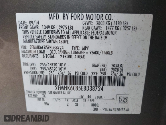 2014 Ford Flex SEL with VIN 2FMHK6C85EBD38724, listed as a IAAI auction lot 41866442 with 147,661 mi miles. Bid and sale history available at carsss.com. Image 9.