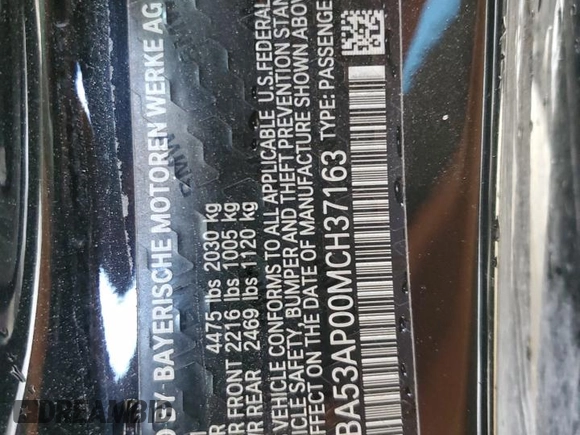2021 BMW 4 Series 430i z VIN WBA53AP00MCH37163, wystawiony jako Copart lot #54800475 z przebiegiem 62 347 mil mil oraz Szkoda całkowita • Salvage title. Historia ofert i sprzedaży dostępna na DreamBid. Obrazek 12.