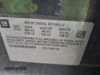 2014 Chevrolet Sonic LT with VIN 1G1JC5SH8E4235864, listed as a IAAI auction lot 42247217 with 150,057 mi miles and . Bid and sale history available at DreamBid. Image 9.
