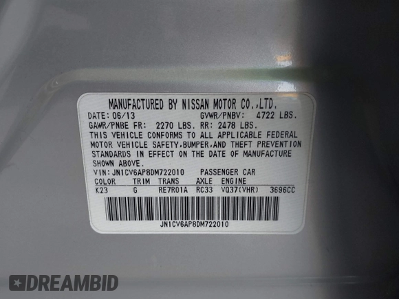2013 Infiniti G37 Journey with VIN JN1CV6AP8DM722010, listed as a IAAI auction lot 41849702 with 282,338 mi miles and . Bid and sale history available at DreamBid. Image 9.