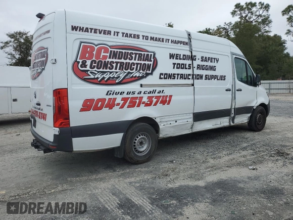 2023 Mercedes-Benz Sprinter Cargo with VIN W1Y4NCHYXPT145632, listed as a Copart auction lot 85204214 with 21,838 mi miles and Salvage Title. Bid and sale history available at carsss.com. Image 3.
