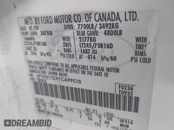 2000 Ford F-150 с VIN 2FTPX17Z9YCA99510, выставлен на аукционе IAAI как лот 42039891 с пробегом 182 615 миль миль и . История ставок и продаж доступна на DreamBid. Изображение 9.