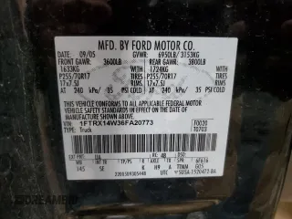 2006 Ford F-150 STX with VIN 1FTRX14W36FA20773, listed as a Copart auction lot 56511095 with 180,738 mi miles and Salvage title. Bid and sale history available at DreamBid. Image 12.