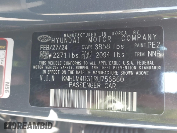 2024 Hyundai Elantra SEL with VIN KMHLM4DG1RU756860, listed as a IAAI auction lot 41887650 with 9,250 mi miles. Bid and sale history available at carsss.com. Image 9.