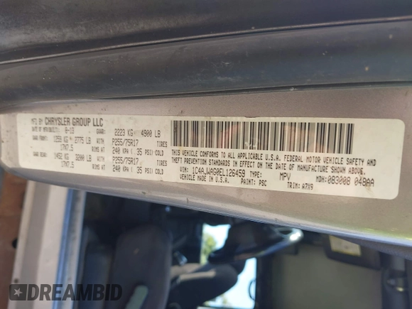 2014 Jeep Wrangler Sport with VIN 1C4AJWAG0EL126459, listed as a IAAI auction lot 42286803 with 179,025 mi miles and . Bid and sale history available at DreamBid. Image 9.