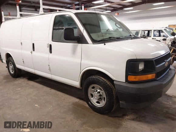 2017 Chevrolet Express Cargo Van with VIN 1GCWGBFF3H1186362, listed as a IAAI auction lot 41943220 with 163,229 mi miles. Bid and sale history available at carsss.com. Image 1.