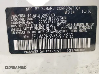 2019 Subaru WRX STI with VIN JF1VA2R69K9814853, listed as a Copart auction lot 48538665 with 97,417 mi miles and Salvage title. Bid and sale history available at DreamBid. Image 12.