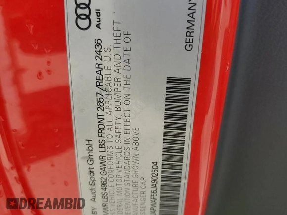 2018 Audi RS 5 z VIN WUAPWAF55JA902504, wystawiony jako Copart lot #66019344 z przebiegiem 32 018 mil mil oraz Szkoda całkowita • Salvage title. Historia ofert i sprzedaży dostępna na DreamBid. Obrazek 13.