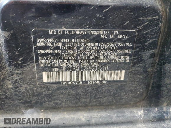 2014 Subaru Crosstrek Premium with VIN JF2GPACC2E9203210, listed as a Copart auction lot 61435825 with 228,500 mi miles and Salvage title. Bid and sale history available at DreamBid. Image 13.