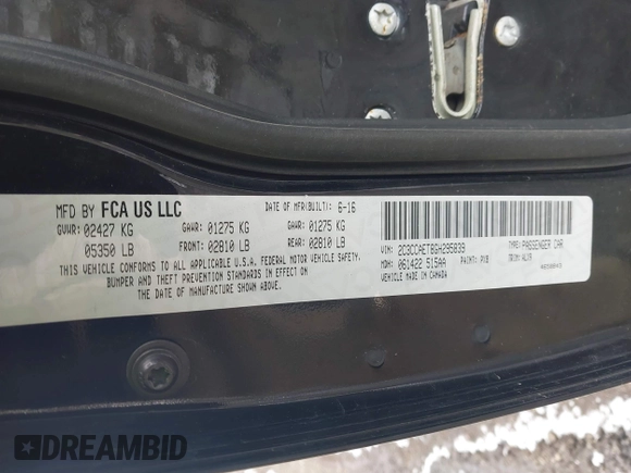 2016 Chrysler 300 with VIN 2C3CCAET8GH295839, listed as a IAAI auction lot 41741356 with 83,587 mi miles. Bid and sale history available at carsss.com. Image 9.