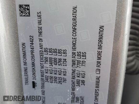 2023 Chevrolet Tahoe LS z VIN 1GNSKMKD5PR474422, wystawiony jako Copart lot #47843445 z przebiegiem 43 712 mil mil oraz Szkoda całkowita • Salvage title. Historia ofert i sprzedaży dostępna na DreamBid. Obrazek 13.