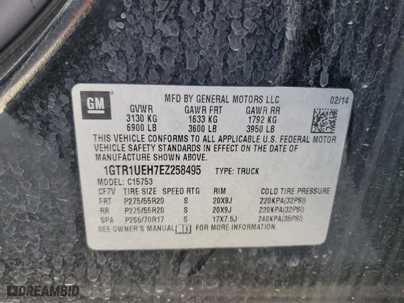 2014 GMC Sierra 1500 SLE with VIN 1GTR1UEH7EZ258495, listed as a Copart auction lot 47750005 with 141,898 mi miles and Salvage Title. Bid and sale history available at carsss.com. Image 12.